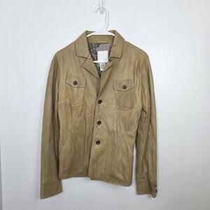 Diesel Tan Soft Leather Grunge Going Out Streetwear Button Up Jacket Size Medium